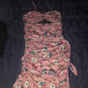 Small Pink floral dress with back ties.